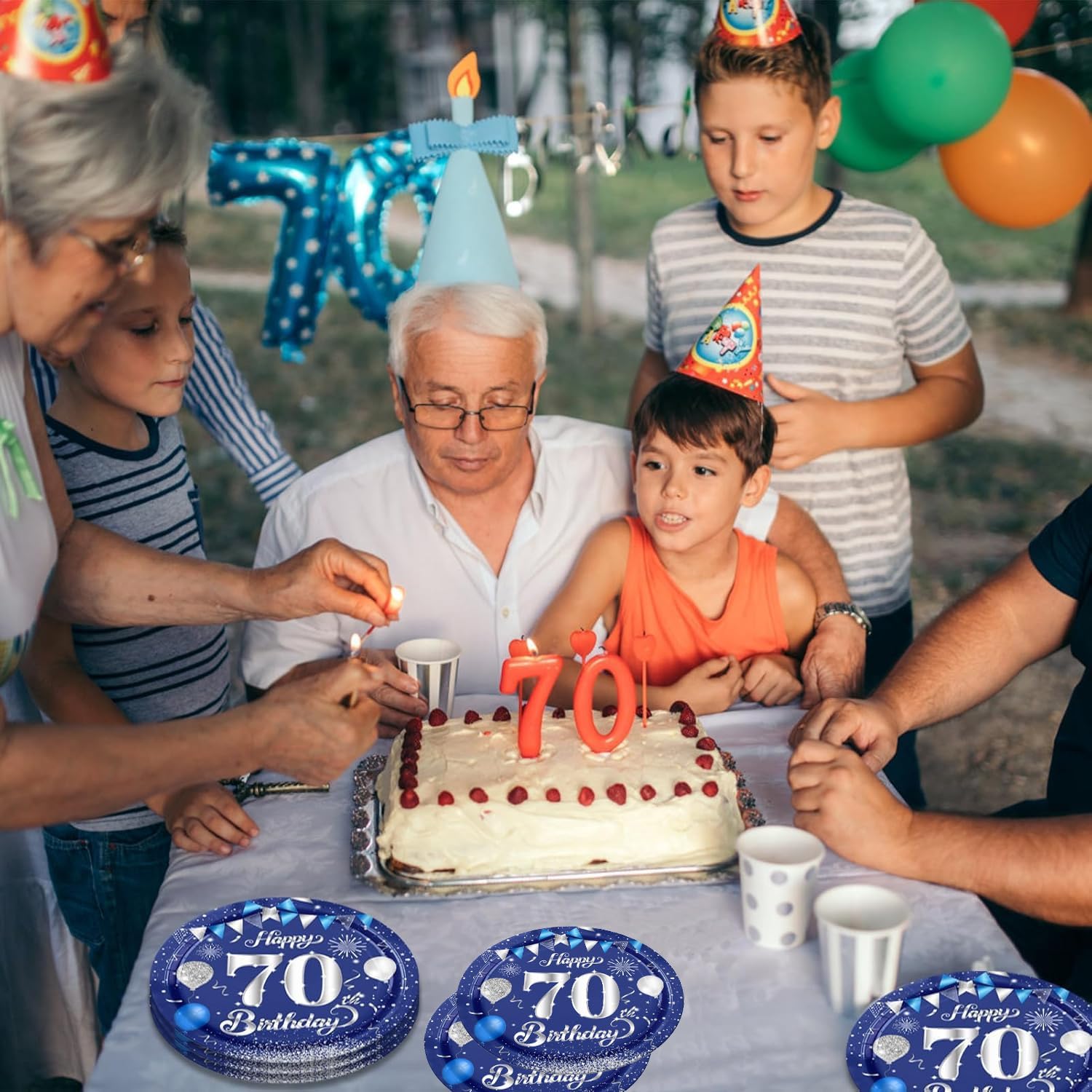 Happy 70th Birthday Party Supplies,50Pcs 7" 70th Birthday Plates,Navy Blue and Silver Disposable Tableware Kit Small Paper Plate Sets,for Men Women 70th Anniversary Party Decorations Supplies