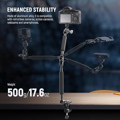 Miniatura 2 de NEEWER Brazo mágico de 22 pulgadas con abrazadera C de escritorio, soporte de cámara aérea con brazo articulado de brazo de micrófono de 14 pulgadas