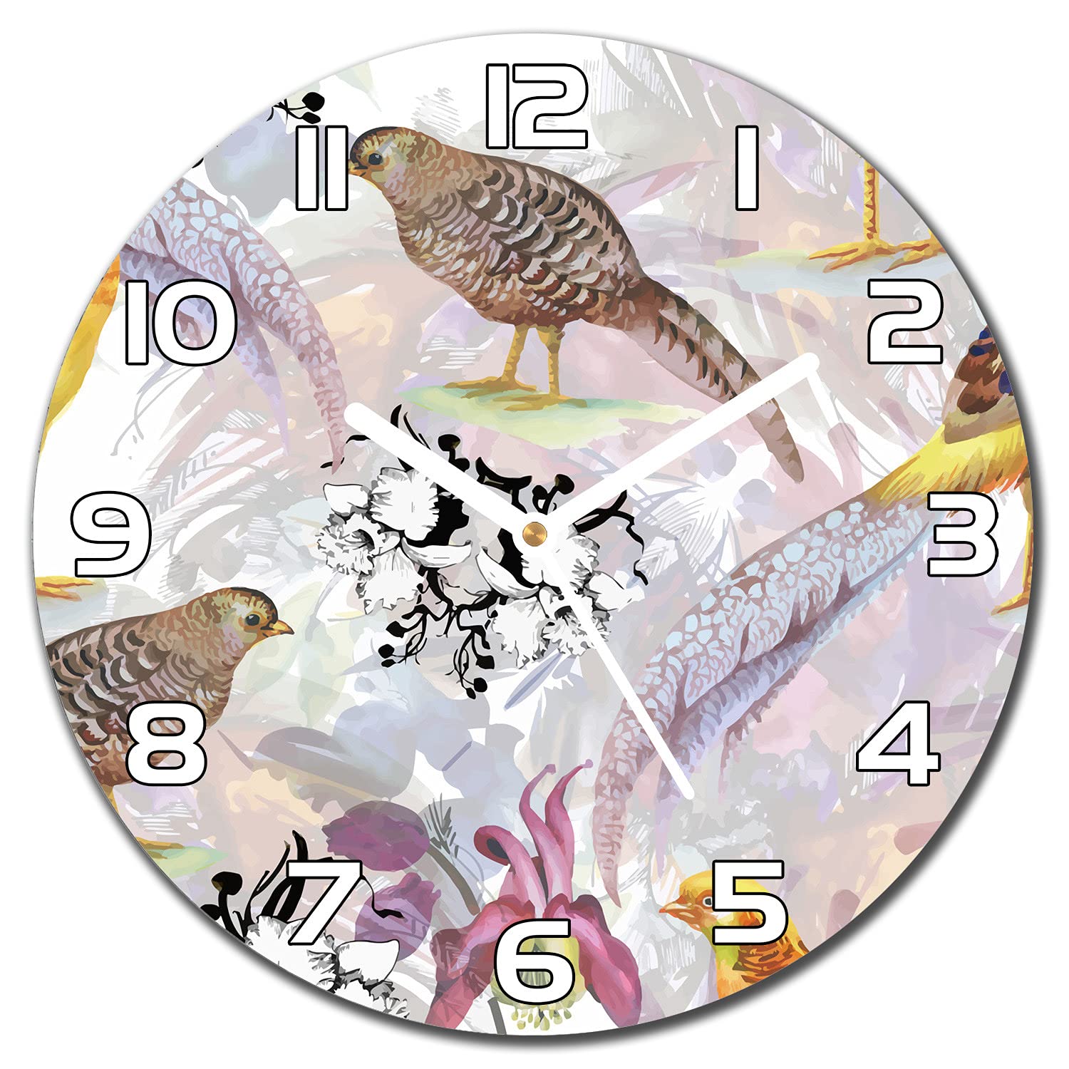 Horloge en verre murale cuisine salon silencieuse 30 cm motif animalier rustique