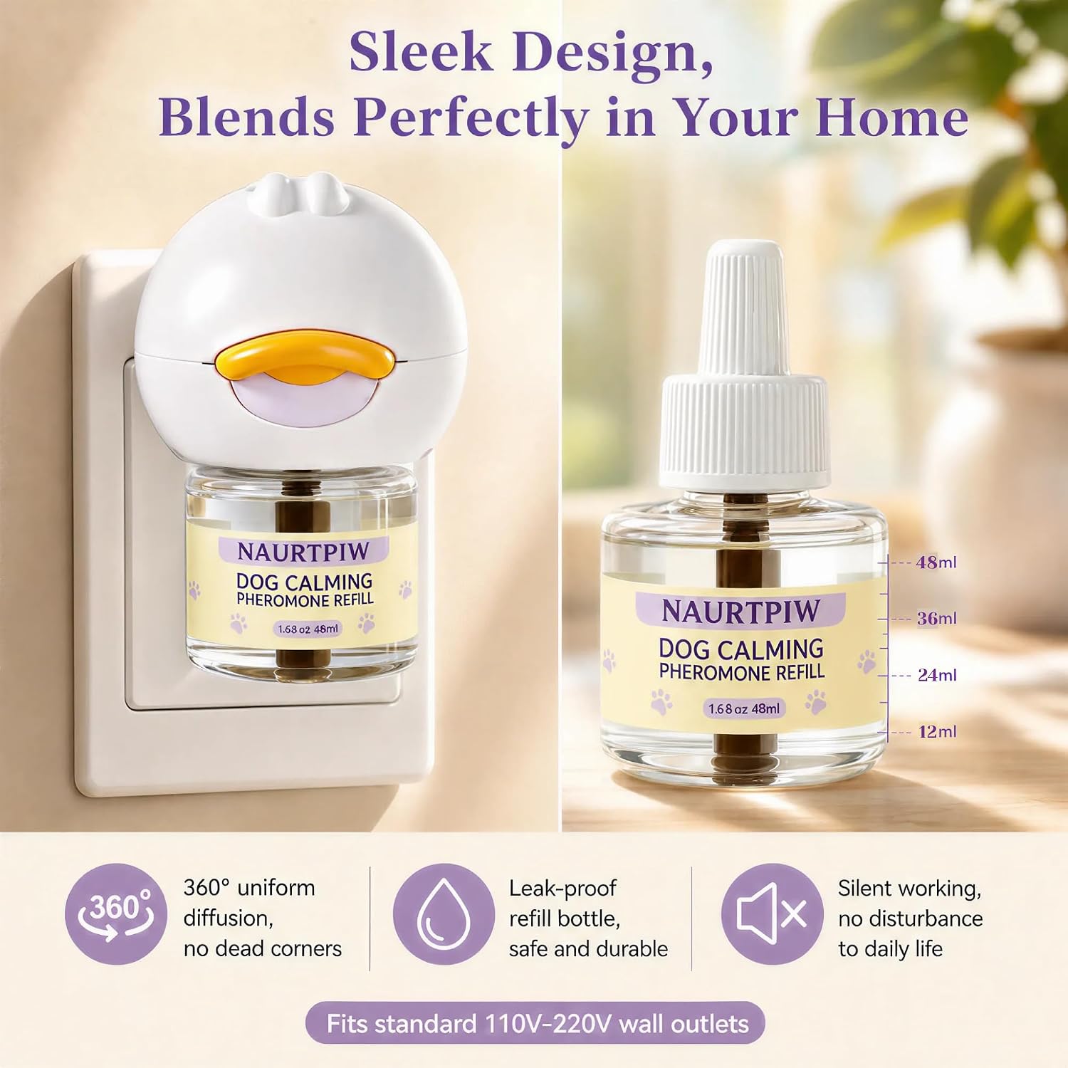 Dog Calming Diffuser Kit, 2 Plug-Ins, 4 Refills, 120-Day Supply | Odorless, drug-free dog pheromones calming diffuser support for barking, separation stress, loud noises and dog pee stopper
