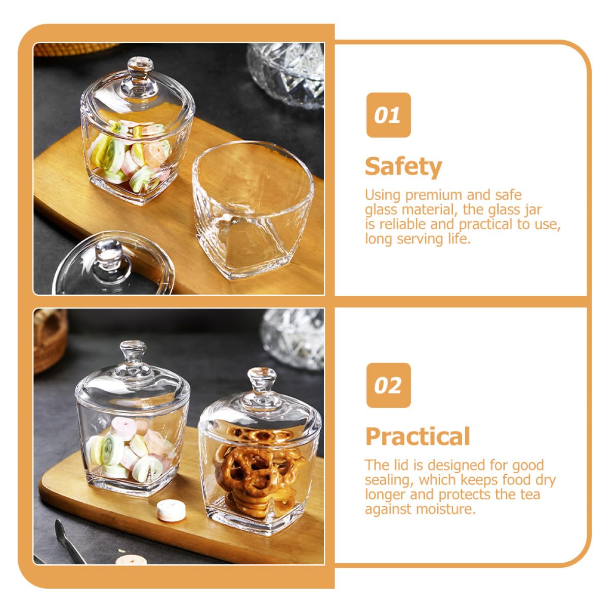Angoily 2 Stück Pack Glasbehälter mit Deckel 260 ml Luftdichtes Vorratsglas für Snacks Bonbons und Trockenfrüchte Transparentes Glasgefäß Zur Aufbewahrung