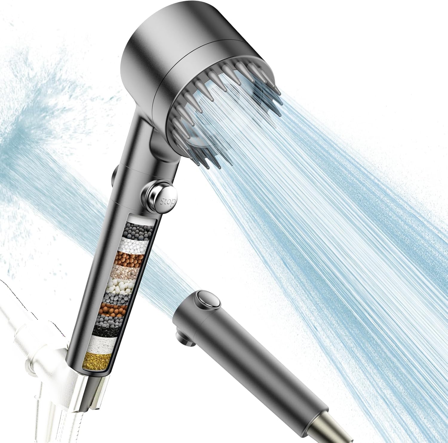 YFUN Filter Shower Head with Scalp Massager Shampoo Brush for Skin & Hair Care, High Pressure 3...