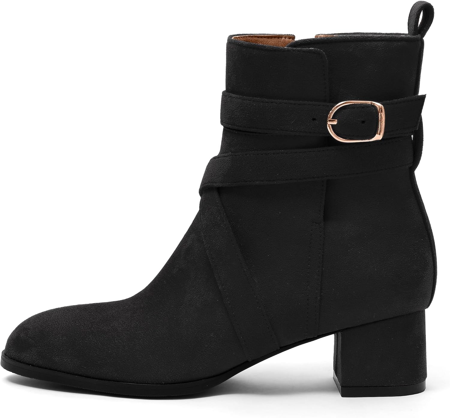 NUMALEO Womens Fashion Casual Ankle High Buckle Comfort Heeled Solid Round Toe Ankle Adjustable Strap Synthetic Ankle Boot - Image 3