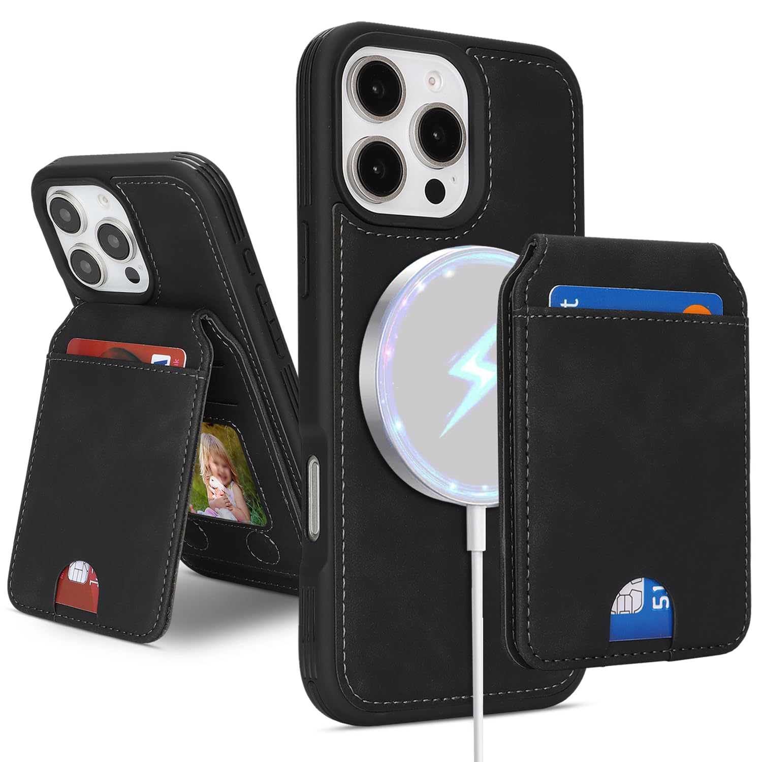 Ｈａｖａｙａ for iPhone 16 Pro Max Case Compatible MagSafe Wallet with Card Holder - Detachable 2 in 1 Magnetic Stand Cover - Wireless Charging Credit Card