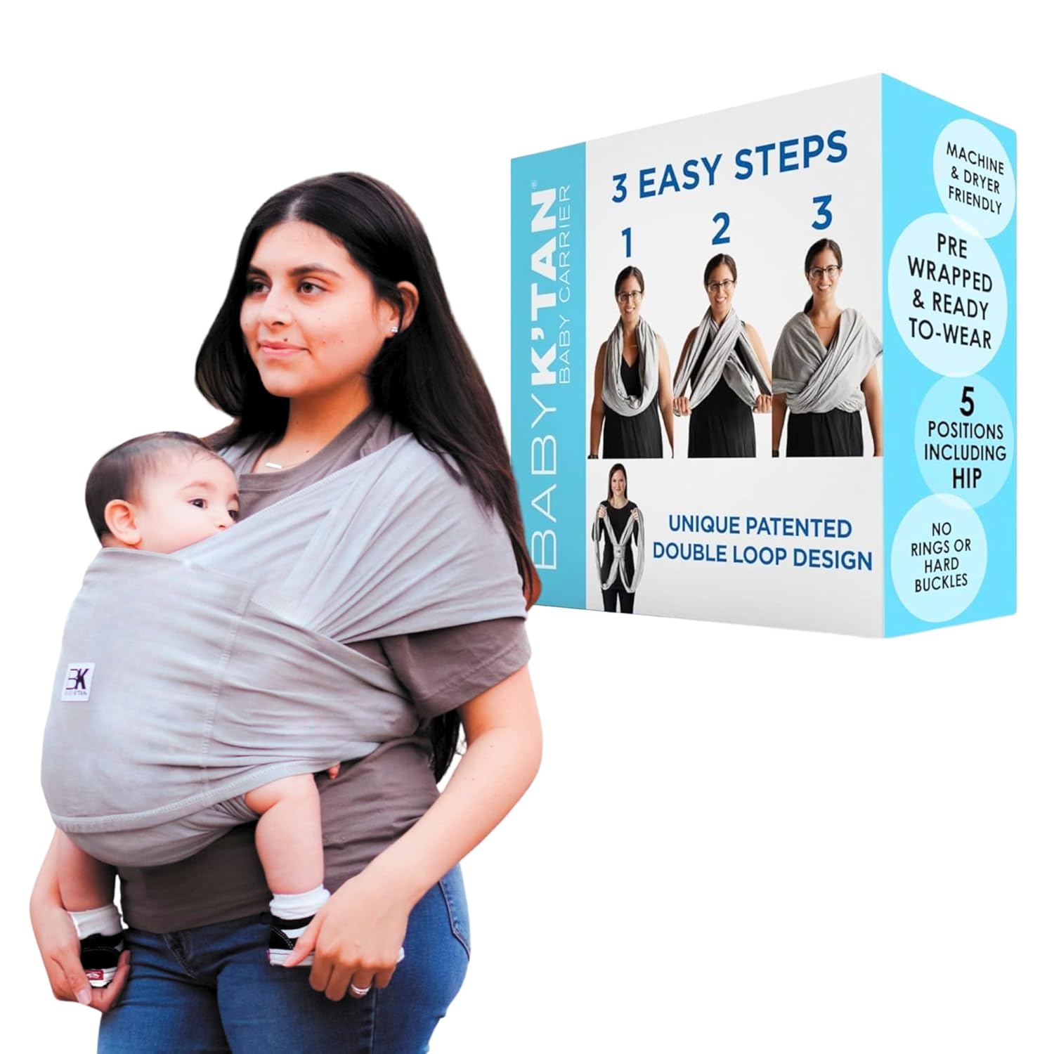 Original Baby K'tan Baby Carrier: #1 Easy Pre-Wrapped, Soft, Slip-On, No Rings, No Buckles | 5 in 1 Baby Sling for Hands-Free Comfort | Heather Grey | X-Large