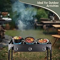 Vista 5 de Estufa para exteriores, 3 quemadores, estufa de campamento de gas propano de alta presión con patas desmontables, perfecta para camping patio