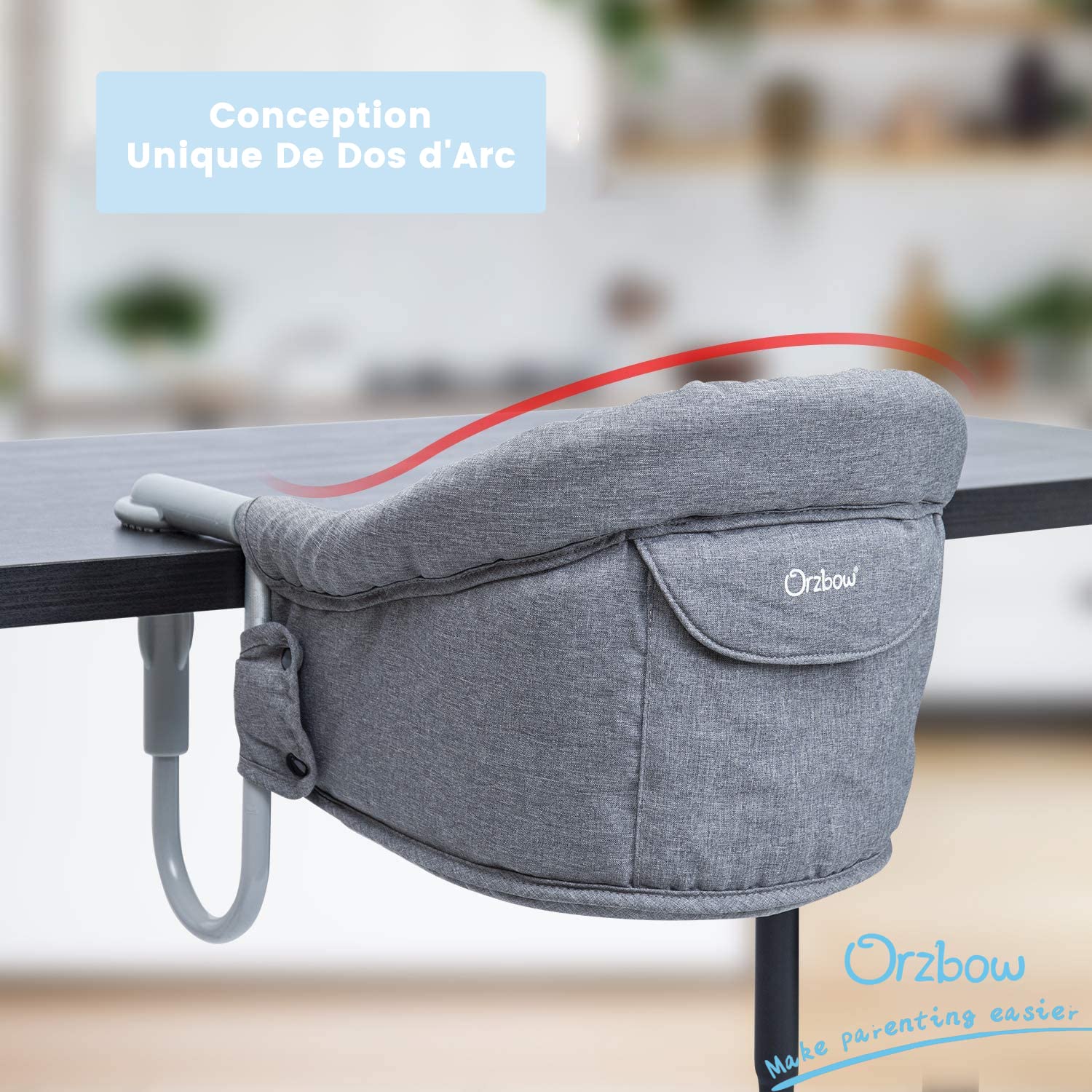 Orzbow Chaise Bebe de Table, Siège de Table pour Bébé avec Harnais 5 Points, Rembourrage Supplémentaire pour la Sangle d'épaule, pour Maison et Voyage, Gris Classique