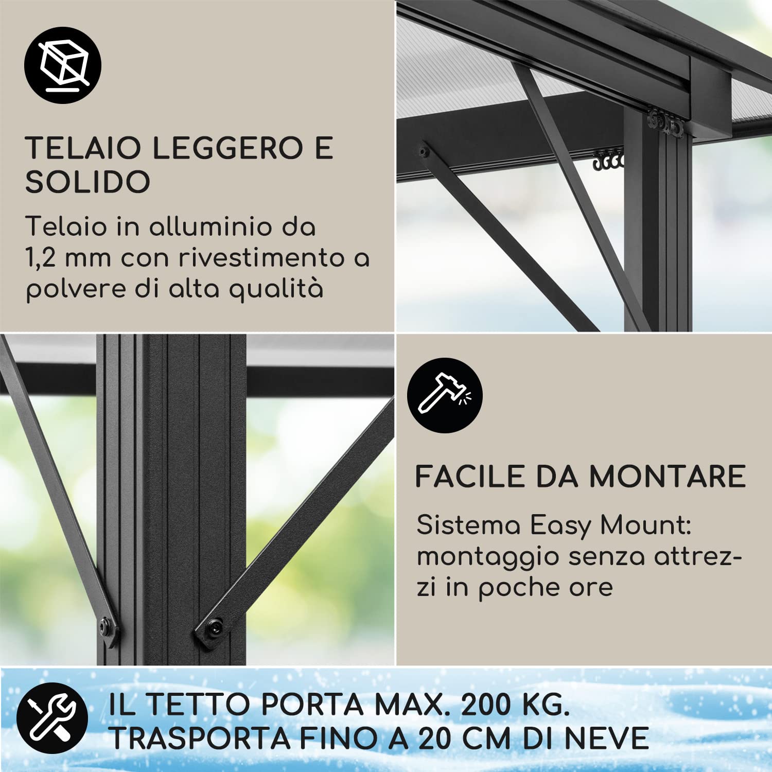 Blumfeldt Pergola Impermeabile con Tetto in Policarbonato, Pergola 3x4, Gazebo in Metallo e Alluminio, da Giardino Anti UV, Tendone Giardino con Vetro Traslucido, Luci LED Dimmerabili