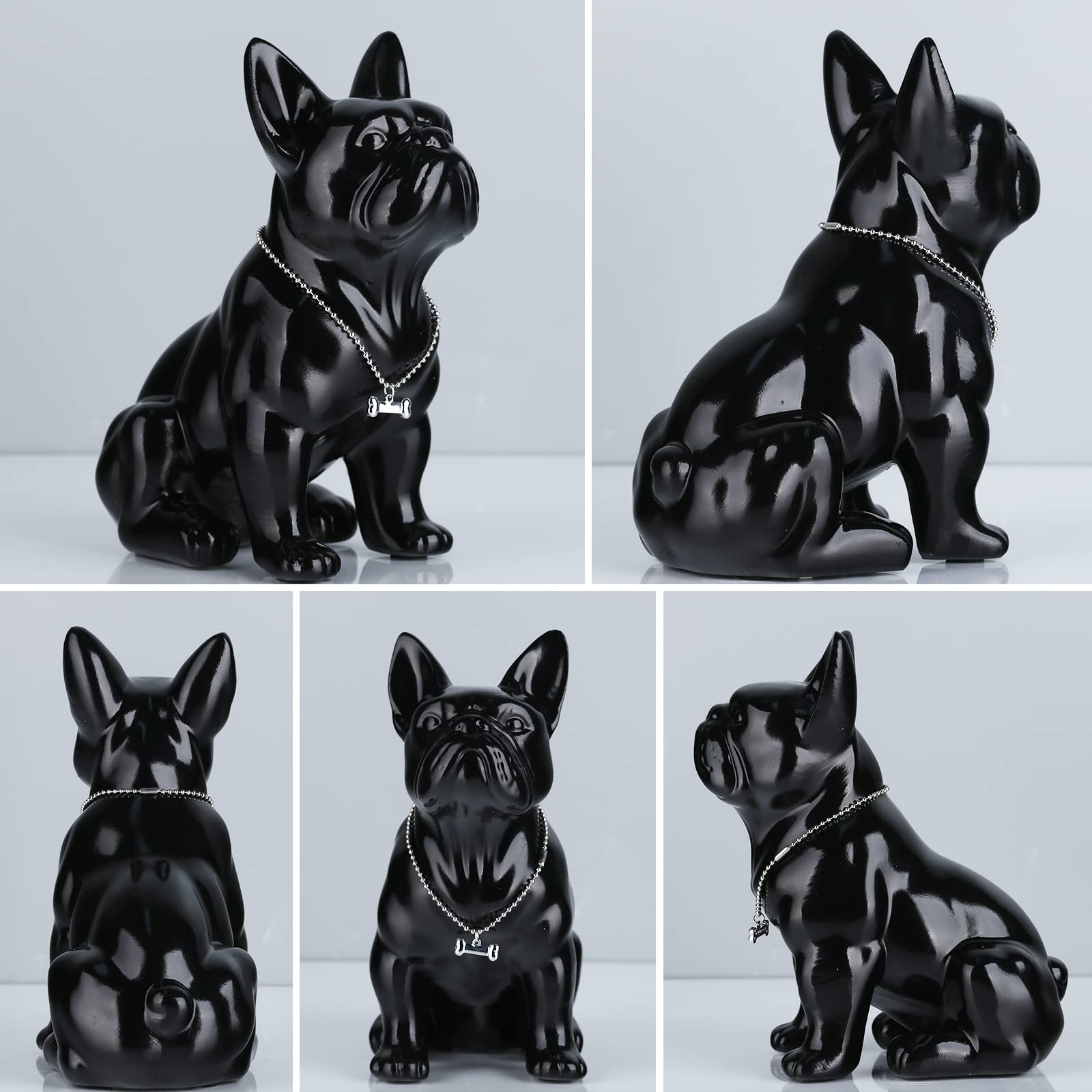 Estatua de bulldog inglés de resina, escultura de bulldog francés, decoración del hogar, figuras coleccionables modernas, estatua de perro, estatua de bulldog, manualidades de resi(negro, 9 pulgadas)