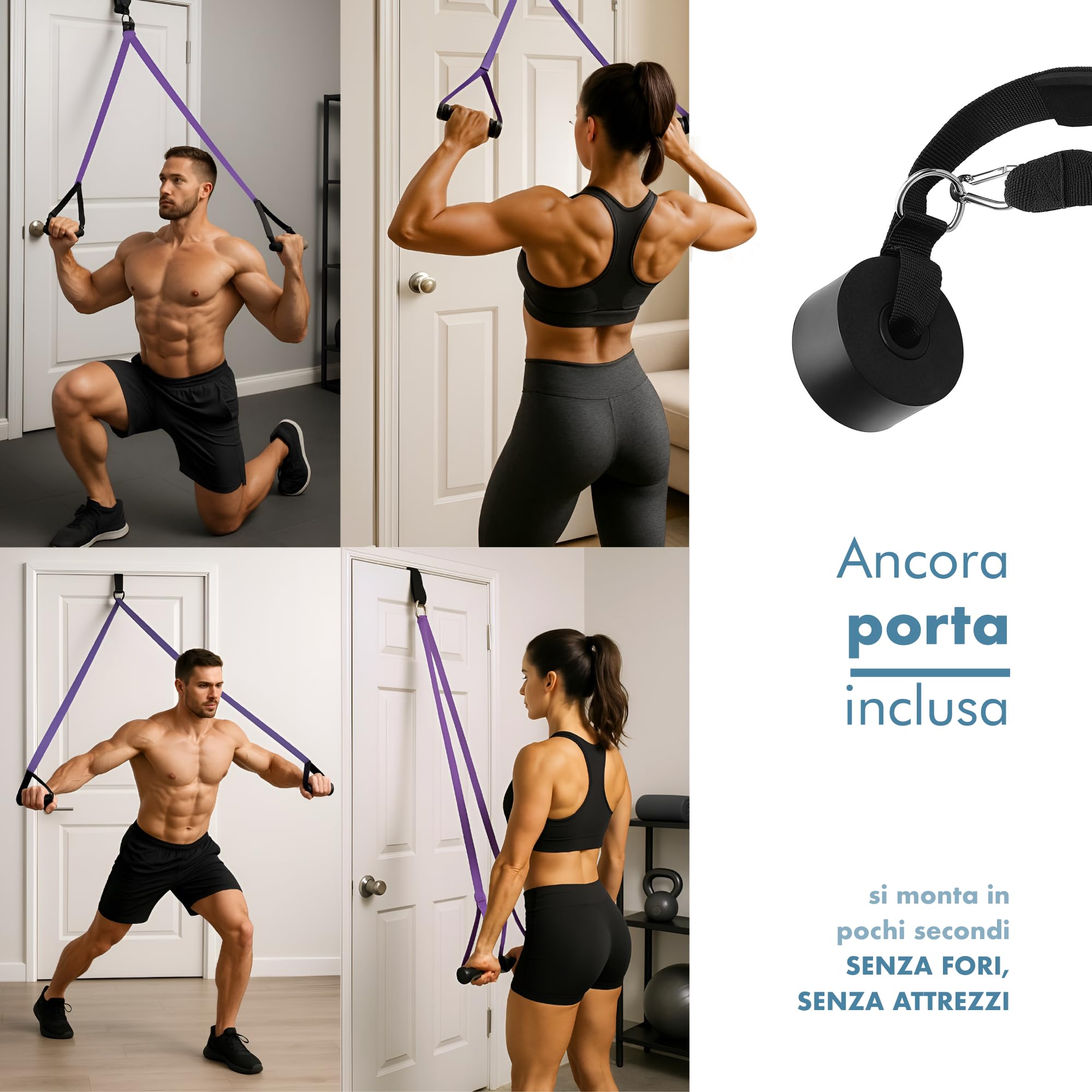 PORTENTUM Elastici fitness – Set da Bande elastiche 4 o 5 livelli intensità – Maniglie, ancoraggio porta, protezioni e borsa – Elastico palestra in casa uomini e donne – Forza Crossfit Yoga Pilates