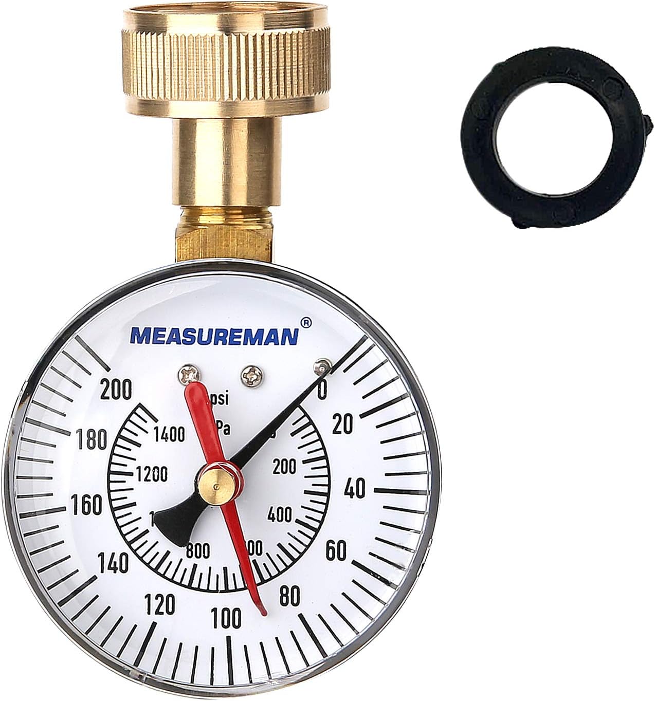 MEASUREMAN 2-1/2" Water Pressure Test Gauge, 3/4" Female Hose Thread, 0-200 psi/kpa with Maximum Pressure Memory