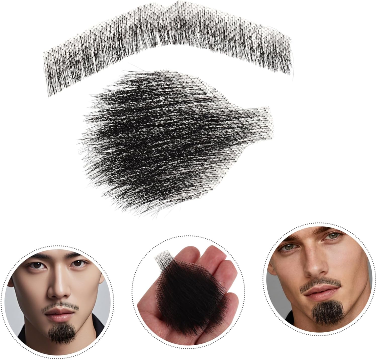 SECFOU Human Hair Fake Beard and Mustache for Men, Lifelike Black