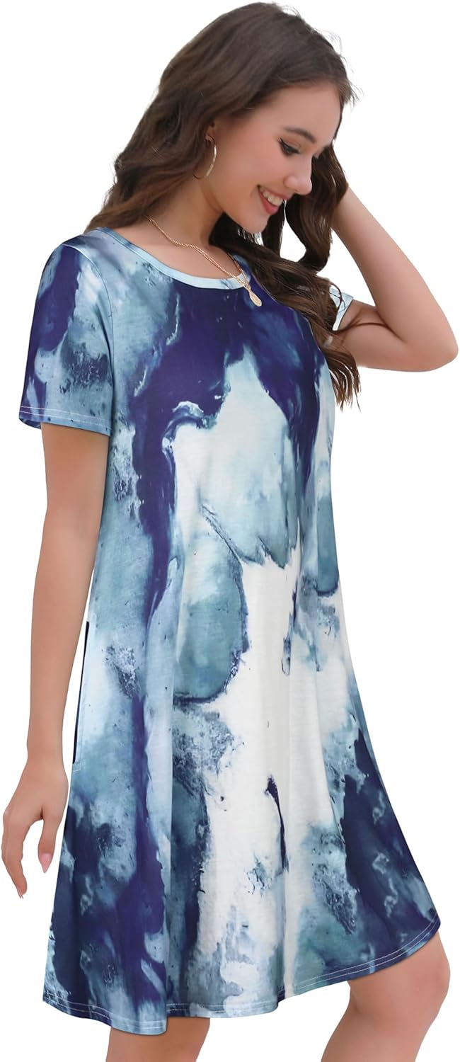 Summer Dresses for Women Casual Tshirt Short Sleeve Floral Sundress Beach Cover Ups with Pockets - Image 4