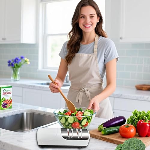 Miniatura 7 de Afilador de cuchillos eléctrico profesional de 2 etapas con control de ángulo de 20 grados, sistema abrasivo y magnético de diamante para cuchillos