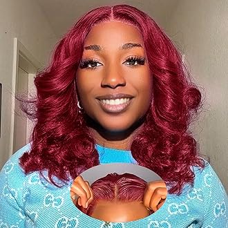 Ailwelia 99j Burgundy Wear And Go Glueless Body Wave 5x5 Bob Wig Human Hair 200% Density 5x5 Hd Lace Closure Wigs Glueless Bob Wigs For Black Women Burgundy Human Hair Wig 14 Inch