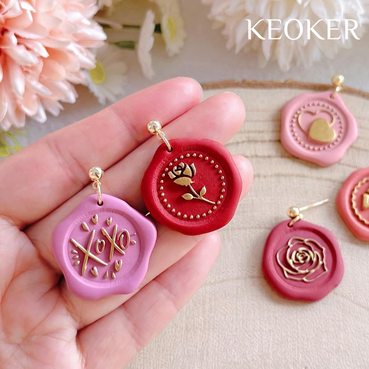 Keoker Wax Seal Stamp Shape Valentines Polymer Clay Cutters, Love Heart Clay Stamps for Polymer Clay Earrings Making