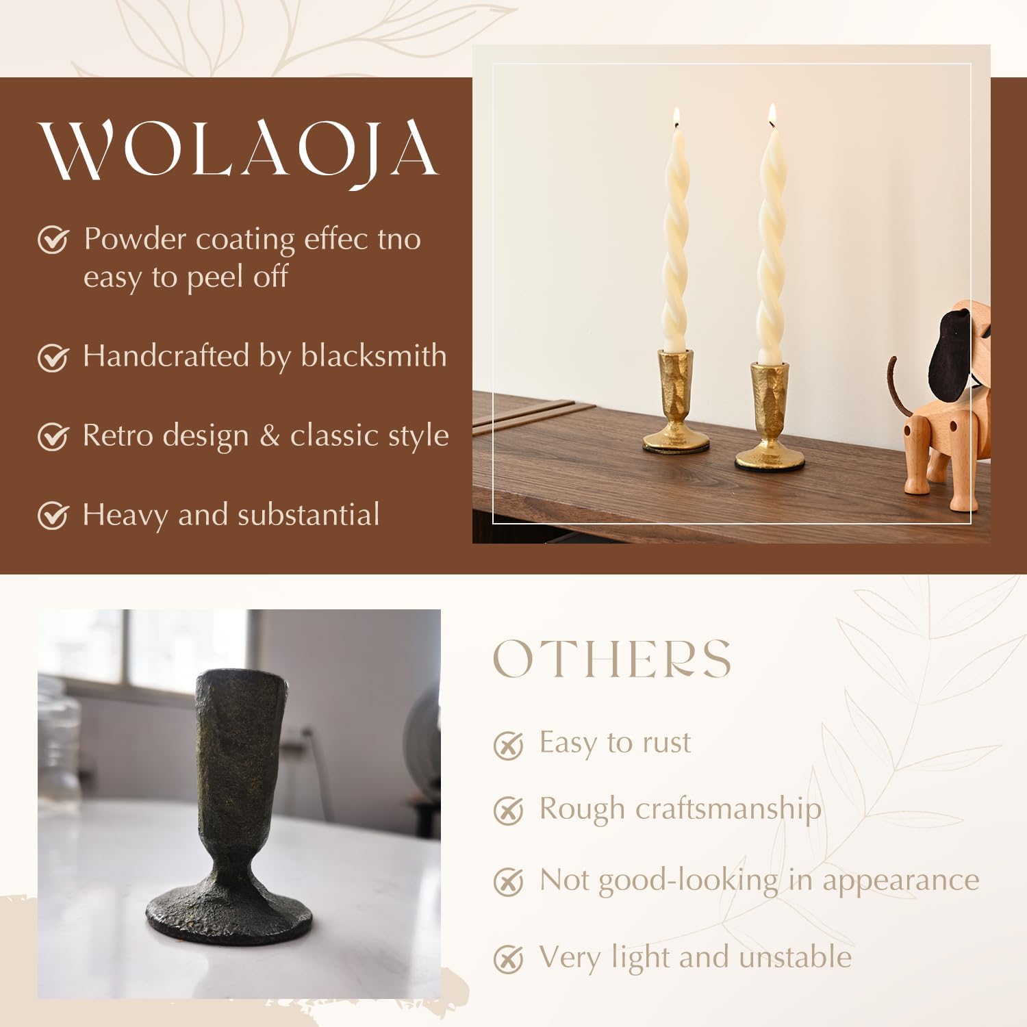 Candle Sticks Holder Decor, Set of 2 Vintage Gold Candle Holders, Modern Decorative Tapered Candlestick Holders Centerpiece for Dining Table Centerpiece, Wedding, Party Decor - Image 6