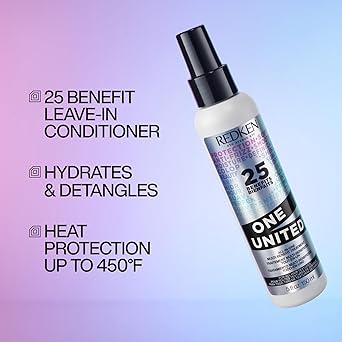 بلسم Redken One United All-In-One Leave In - علاج متعدد الفوائد لجميع أنواع الشعر، رذاذ واقي من الحرارة ومزيل للتشابك، خالٍ من البارابين