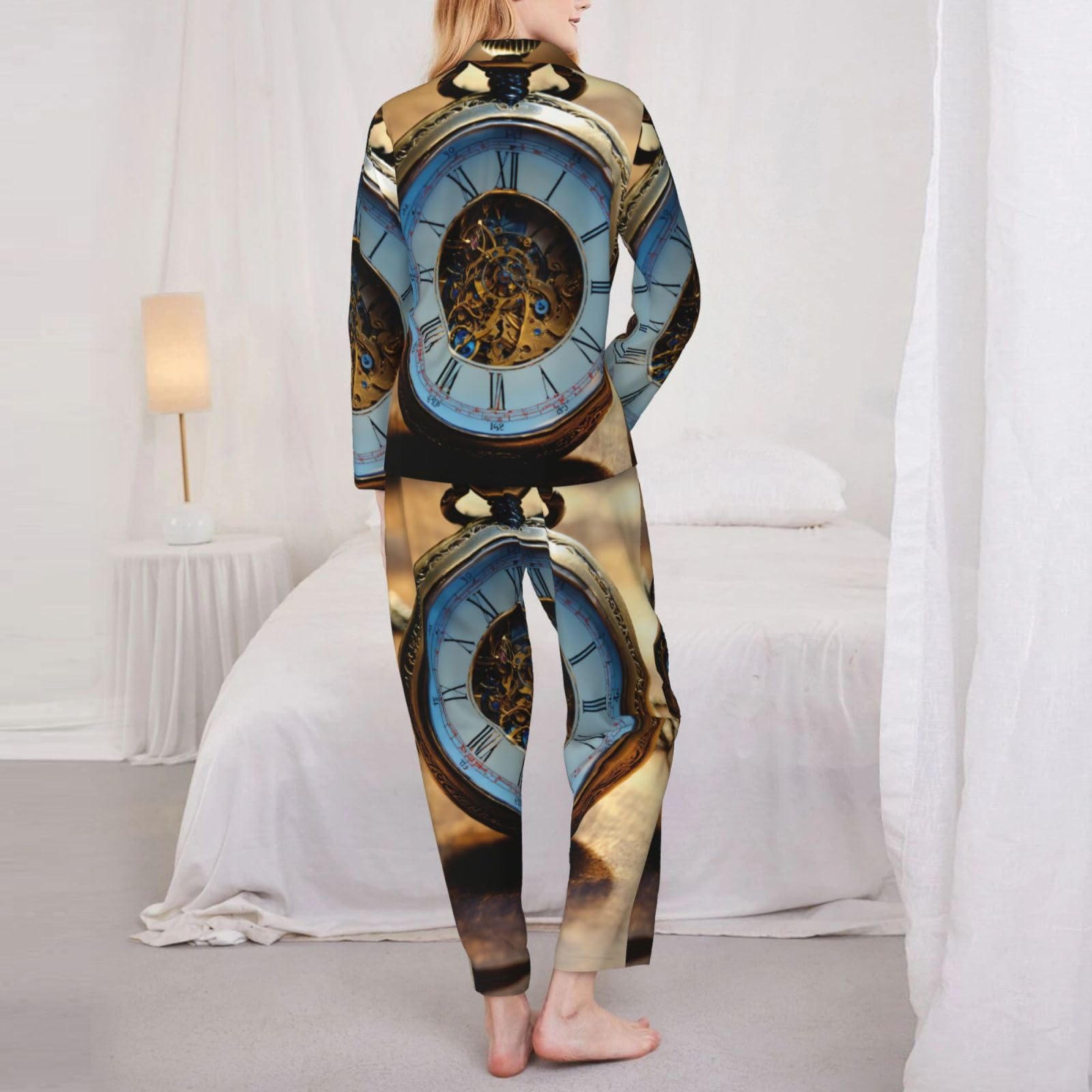 Gears Clock Bronze Century Pigiama Set Donna Morbido Due Pezzi Pj'S Set Top Manica Lunga Pantaloni Plaid Pantaloni Sleepwear Tasche