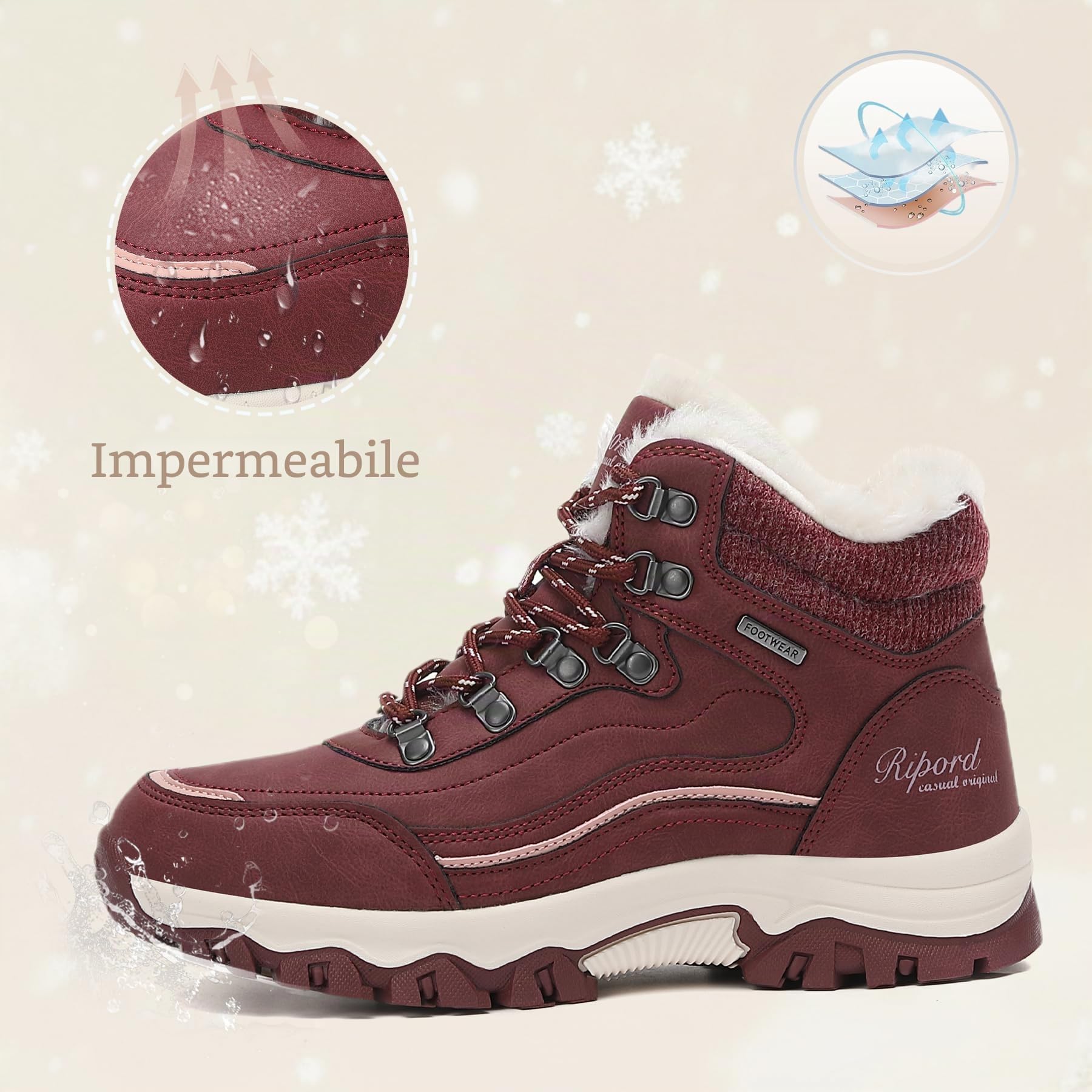 Scarpe invernali da donna, calde, da trekking, da neve, 36-41