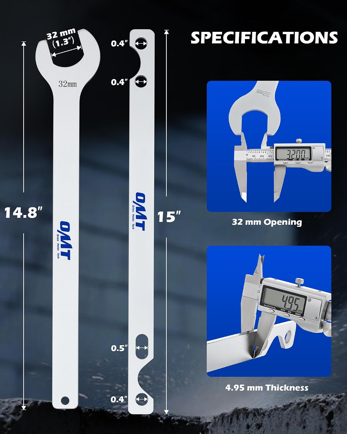 Orion Motor Tech Fan Clutch Wrench Set with 32mm Nut and Water Pump Pulley Holder for BMW E34 E36 E39 E46 E90, 2pc, Silver