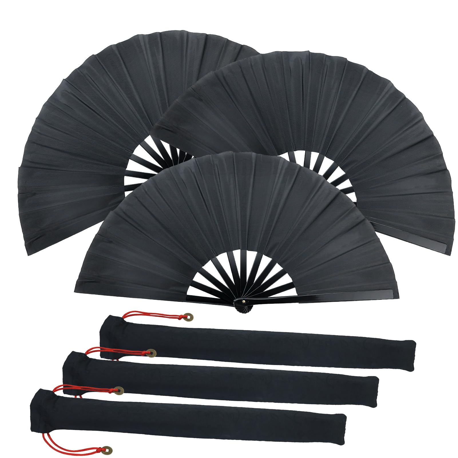 Abanicos Seda Plegables Portátiles 3 Piezas con Funda Tela Protectora para Danzas Disfraces Decoración