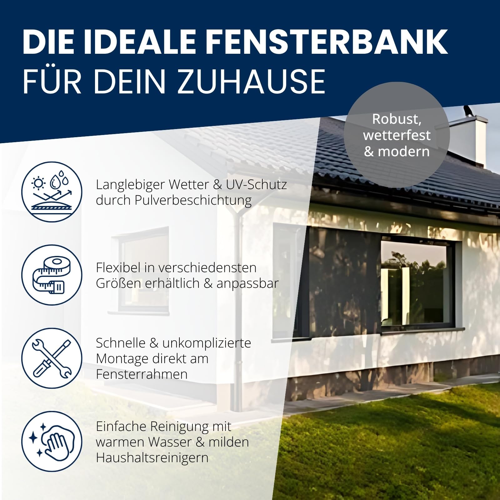 TJ Fensterbank Außen I 70 mm x 1300 mm I Anthrazit RAL 7016 I Aluminium Fensterbrett mit Seitenabschluss I pflegeleichter & langlebiger Alu Fenstersims I pulverbeschichtete Außenfensterbank