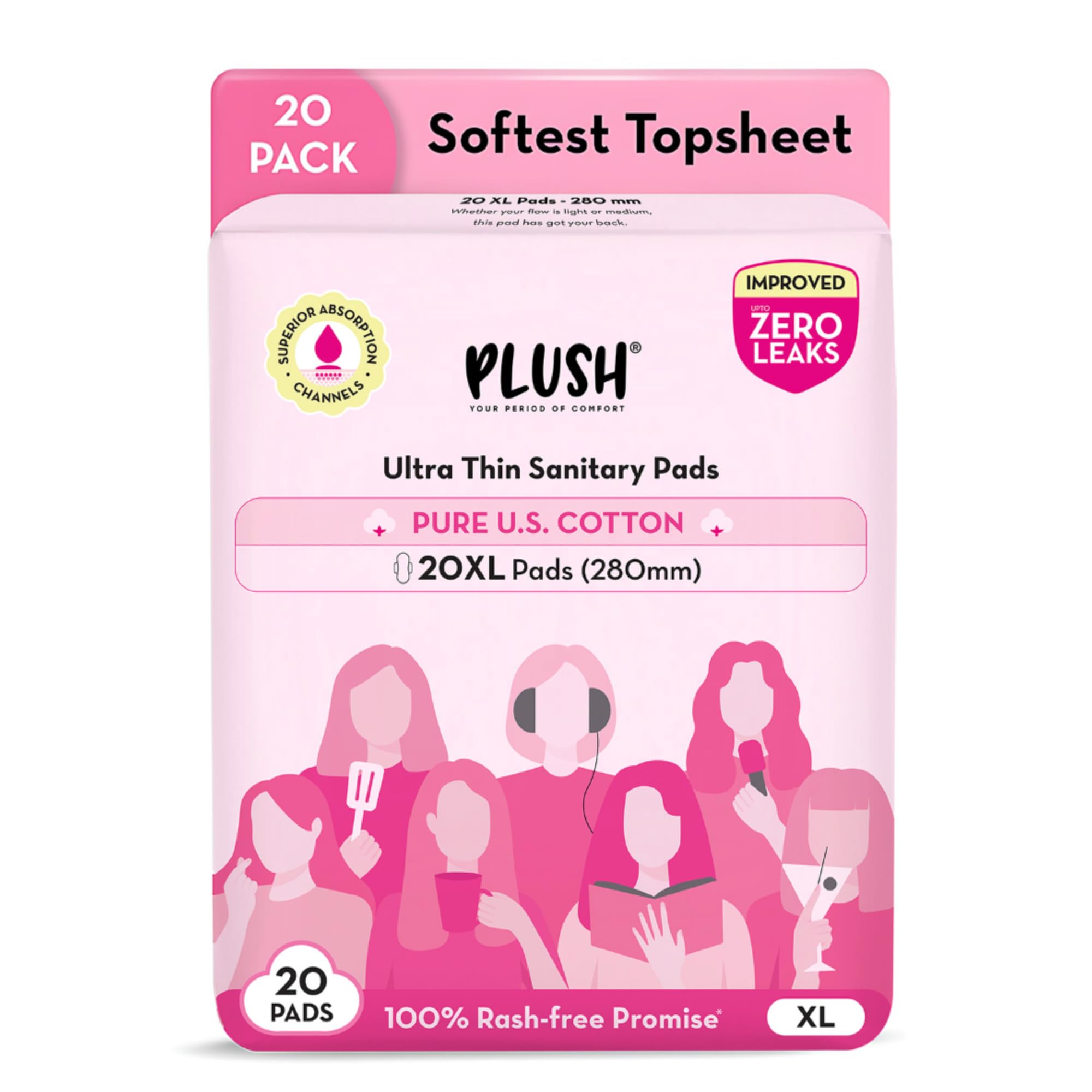 Plush Ultra-Thin Extra Large Sanitary Napkins for Women, 20 Pcs | For Light-Medium Flow | 100% Rash-Free | Pure U.S. Cotton XL Sanitary Pads | No Fragrance | No Toxic-Chemicals-image-11