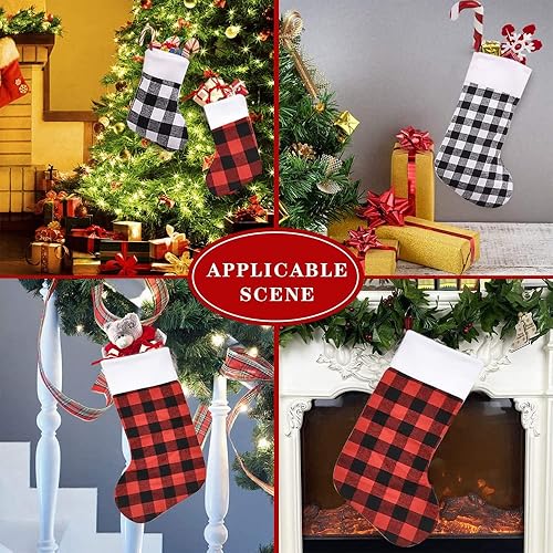 Miniatura 9 de Yahpetes Medias de Navidad, 6 unidades, medias de Navidad a cuadros, medias colgantes personalizadas para decoración de fiestas de Navidad (17.3 x
