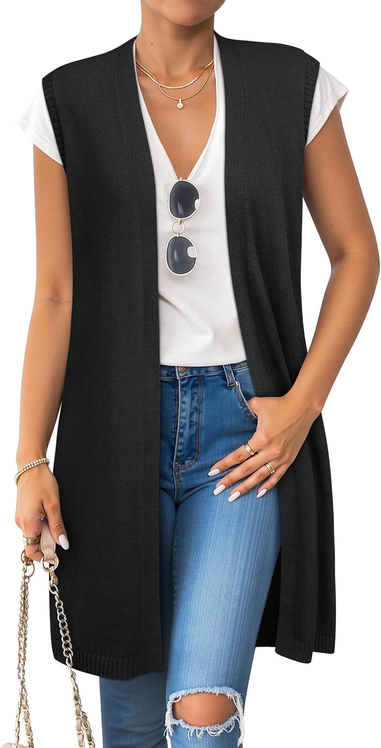 ZXZY Long Vest for Women Sleeveless Knit Cardigan Open Front Draped Sweater Duster Casual Lightweight Outwear Vests - Image 3