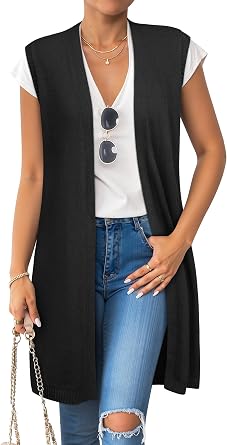 ZXZY Long Vest for Women Sleeveless Dusters Knit Cardigan Outwear Vest