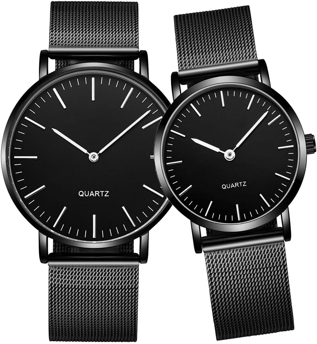 SENRUD Ultra Thin Simple Couples Watches His and Hers Stainless Steel Mesh Strap Pair Watch Gifts Set Men and Women Quartz Watches