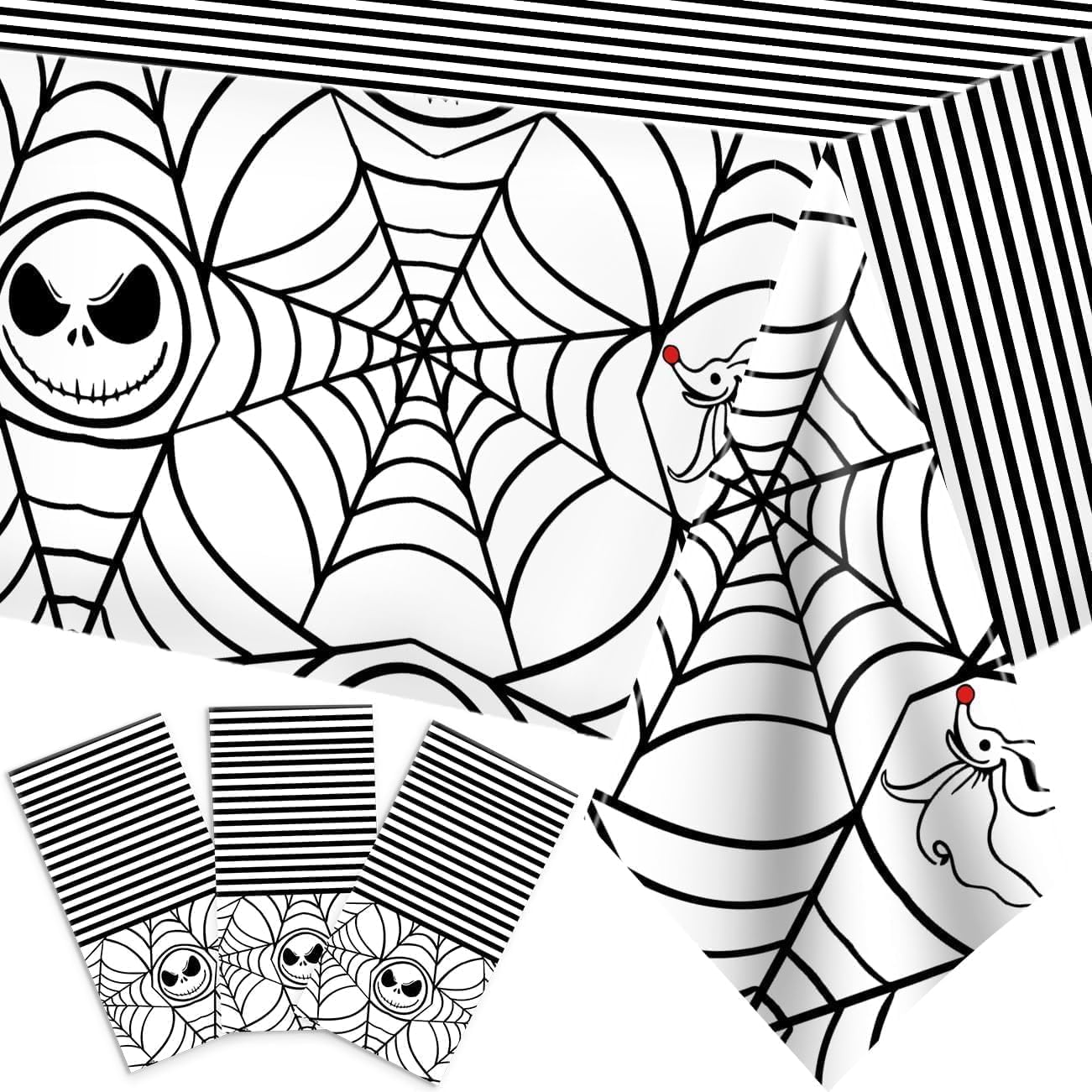 Nitemare Christmas Tablecloth, 3PCS Halloween Cobweb Disposable Tablecovers