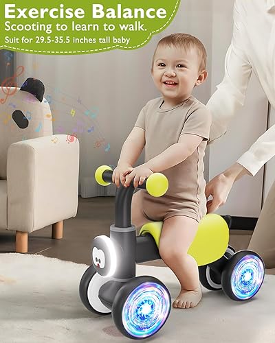 Miniatura 6 de Bicicleta de equilibrio colorida con ruedas brillantes para niños de 1 año, bicicleta de equilibrio para bebés de 12 a 24 meses con música suave,