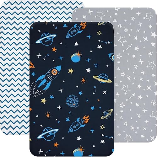 david's kids Paquete de 3 sábanas para cuna mini, paquete premium N Play, sábanas neutrales para niños y niñas, suaves y transpirables, para