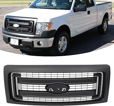 Bewild Front Bumper Grille Assembly Compatible with 2009-2014 Ford F-150 F150 XLT Bumper Upper Housing and Insert Grille Grill Shroud Replacement Matte Black