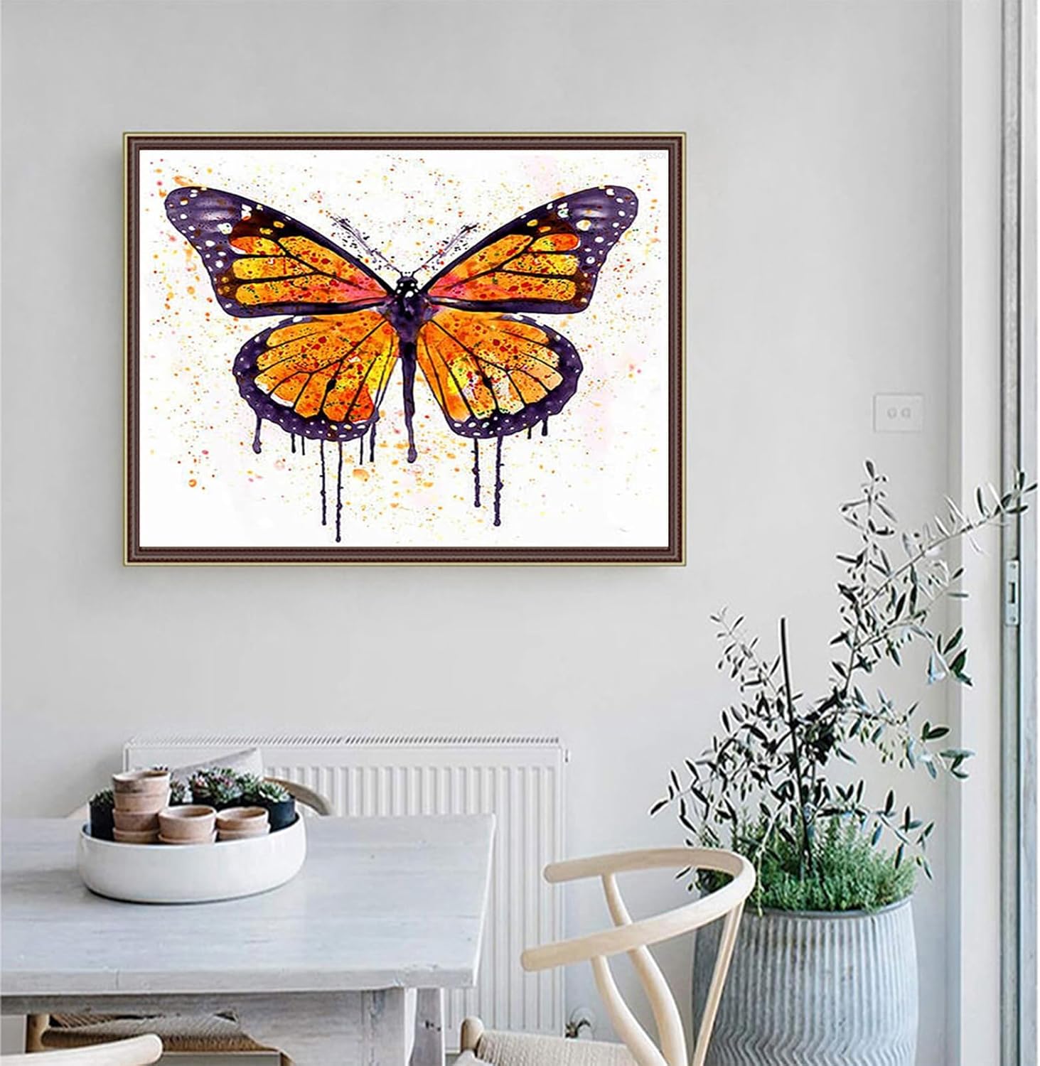 Christmas Gift Butterfly Watercolor DIY 5D Diamond Painting Kits for Adults Full Round Drill Diamond Art Painting Gem Art Craft for Home Wall Decor Gift for New Year's Day Valentine's Day 12x16 inch