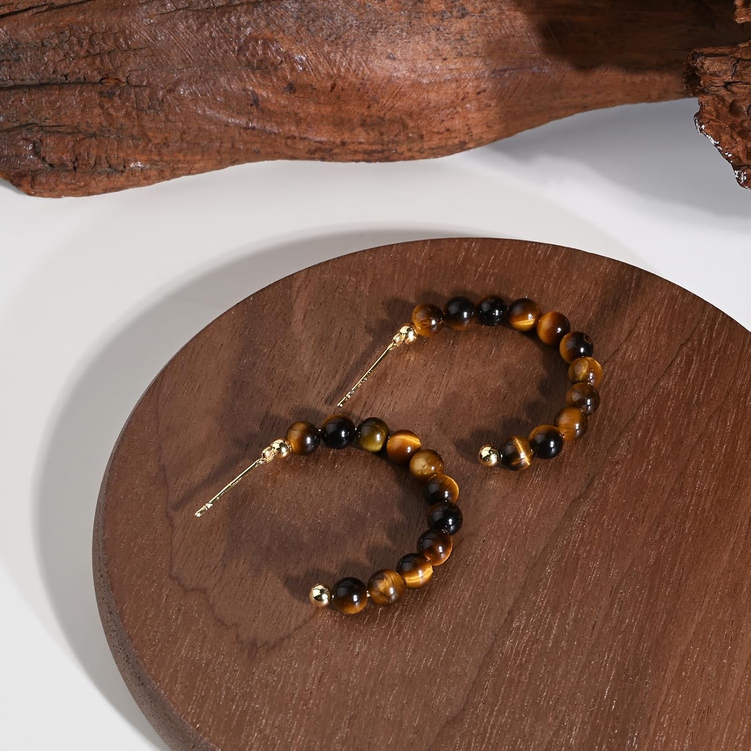 14K Gold Plated Tiger Eye Turquoise Hoop Earrings Gemstone Stud Earrings for Women Beaded Hoop Earrings for Gift - Image 6