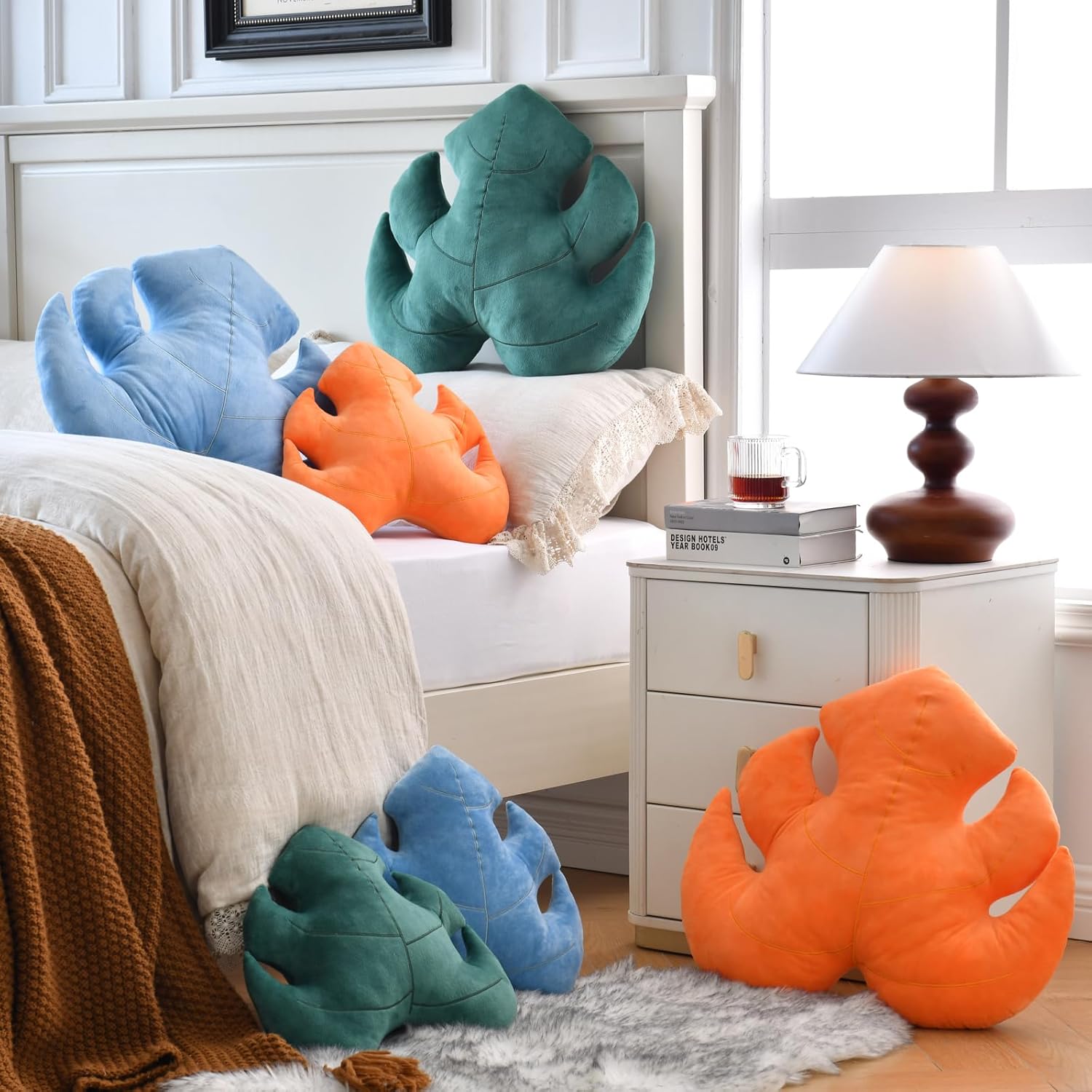 Leaf Pillow, Cute Decorative Throw Plant Pillow Aesthetic Decor Nature Pillow for Bed Couch, Leaves Shaped Pillow Perfect for Bedroom Living Room (Grey Blue, 19.6 Inches)