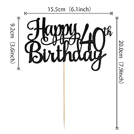 1 PCS Happy 40th Birthday Cake Topper Glitter Cheers to 40 Years Birthday Cake Pick 40 Fabulous Cake Decoration for Happy 40th Birthday Anniversary Party Decorations Supplies Black