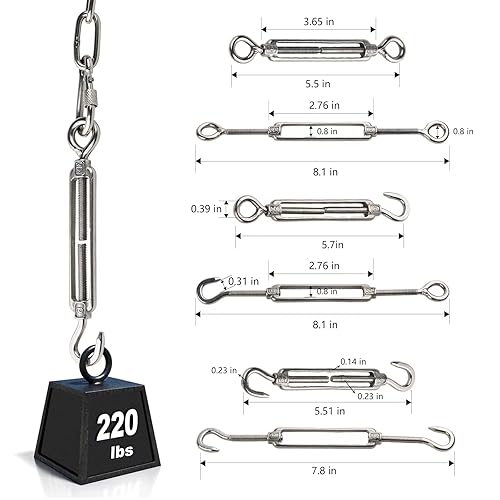 Miniatura 4 de Vigtayue 6 tensores de gancho y ojo M6 para cable de cable tensor de cuerda de alambre resistente de acero inoxidable 304 kit de accesorios para