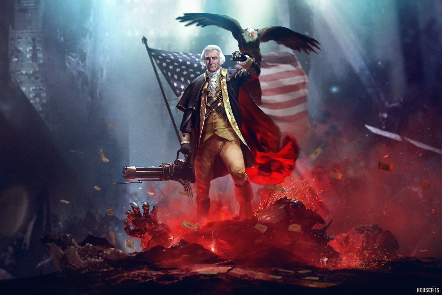 Poster - George WARSHINGTON (George Washington War Machine) (two sizes available) - Epic American President Art by Jason Heuser (Sharpwriter)