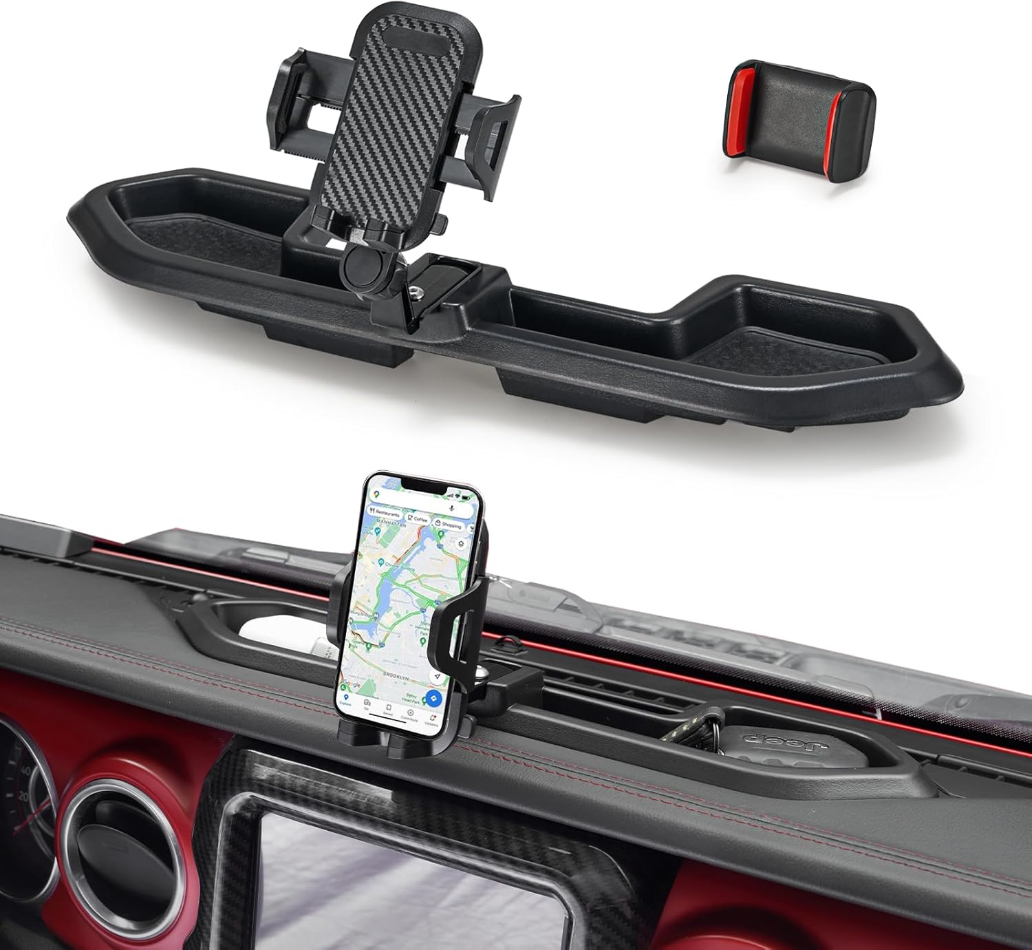 FIERYRED Phone Mount for 2021-2023 Jeep Wrangler JL JLU 4XE Multi-Mount Car Cell Phone Holder Dash Tray System Kit with Extension Arm Metal Ball, Not for Gladiator/4X4 2021-2023 4XE