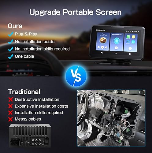 Miniatura 6 de Carplay Box - Estéreo portátil para automóvil Android Auto y CarPlay, pantalla táctil inalámbrica, Bluetooth dual, AUXFMreproducción local, enlace