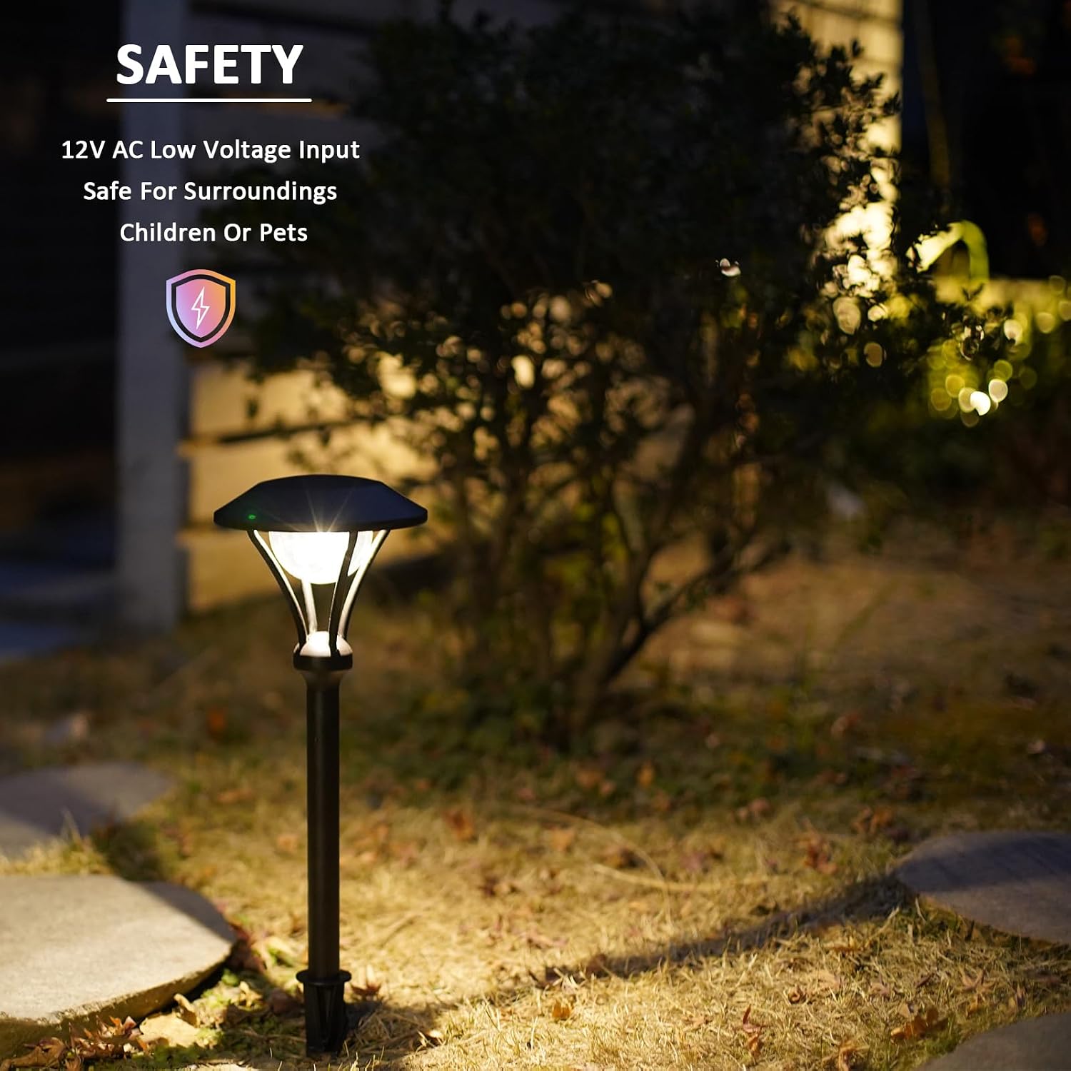 12V Low Voltage Landscape Path Lights 2PK 1W 60LM LED Pathway Lights 3000K Warm White Durable Aluminum Housing with Stake, Waterproof for Walkway Garden, Black