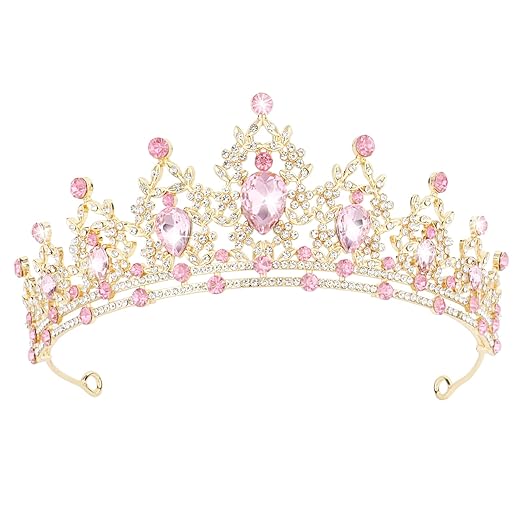 ANBALA Crystal Tiaras Princess Crown Birthday Crown for Girls Pink Headpiece for Birthday Party, Cosplay, Prom, Wedding