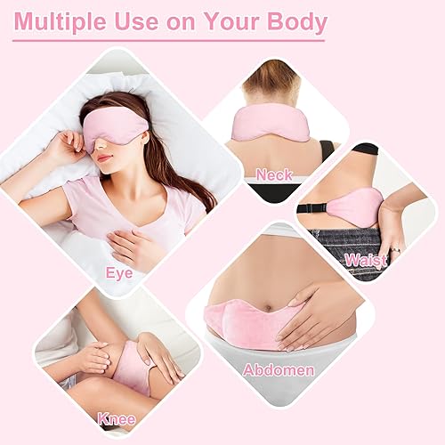 Miniatura 6 de Máscara de ojos con peso para dormir, máscara de ojos suave y térmica, compresión cálida de calor húmedo para los ojos, rosa natural y semillas de