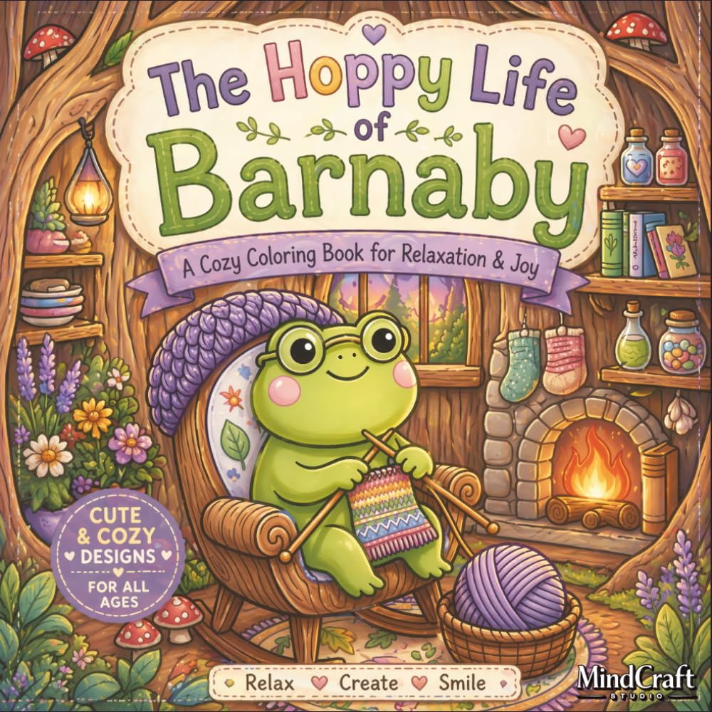 The Hoppy Life of Barnaby: Frog Cozy Cottage Cottagecore Coloring Book Cute Designs