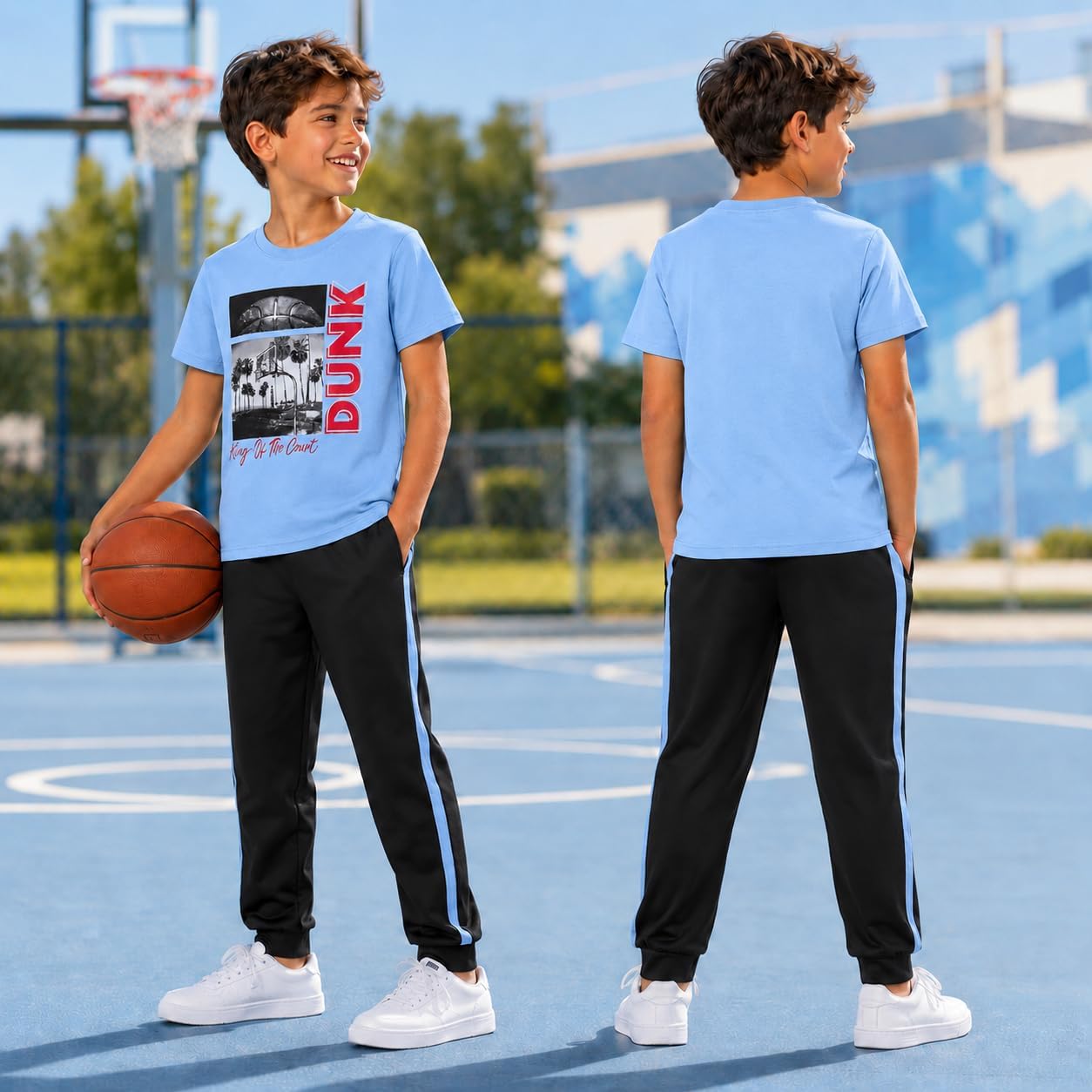 Pro Athlete Boys Pant Set - 2 Piece Tracksuit with Short Sleeve Graphic Tee and Tricot Jogger Sweatpants for Boys (8-16)