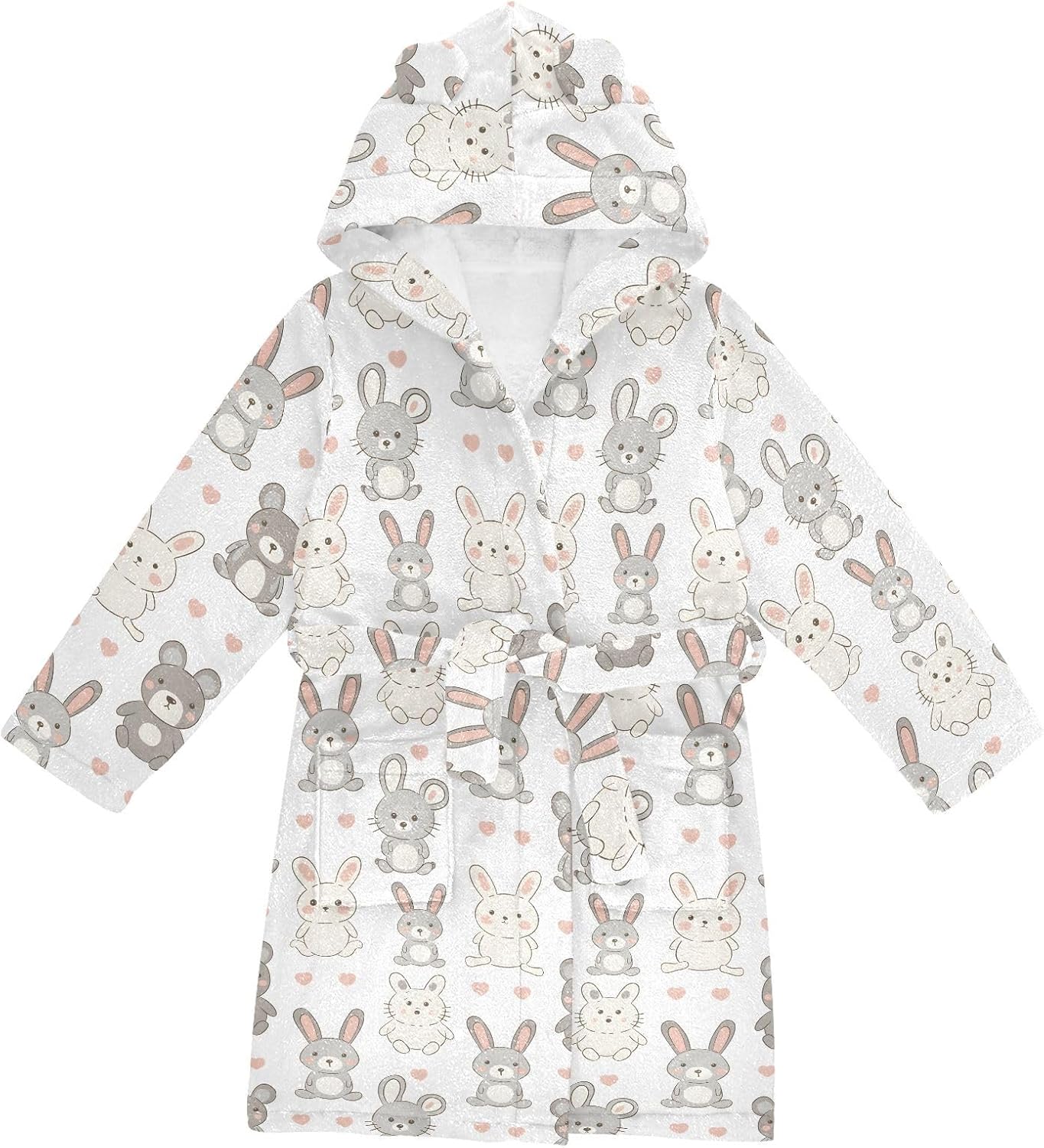 senya Rabbit Line Toddler Hooded Bathrobe Kids Soft Plush Bath Towel Robes for Boys Girls 2-12 Years